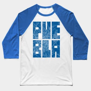 Puebla, Mexico Map Typography - Blueprint Baseball T-Shirt